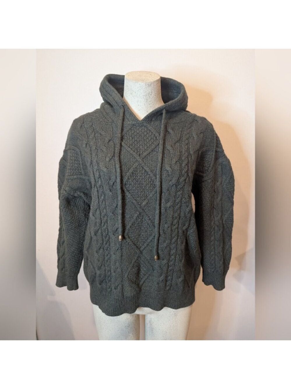 Blarney Woolen Mills Aran hooded Merino Wool Sweater, Green Women's Size L